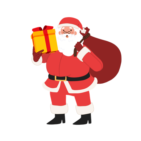 Happy Santa claus is holding gift box  Illustration