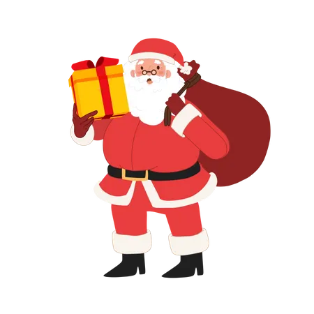 Happy Santa claus is holding gift box  Illustration