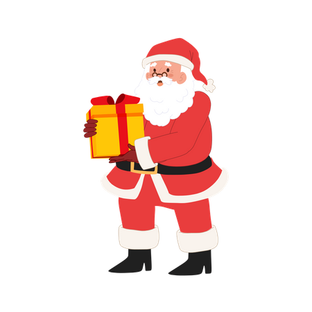 Happy Santa claus is holding gift box  Illustration