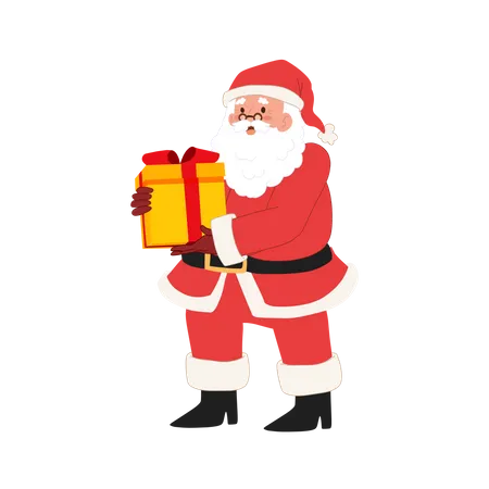 Happy Santa claus is holding gift box  Illustration