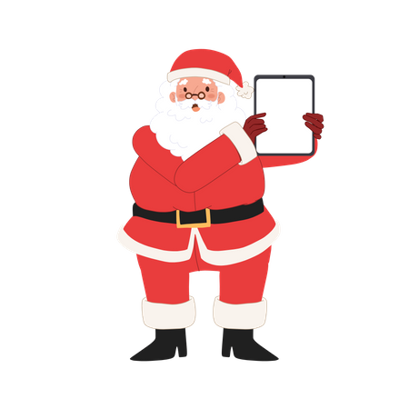 Happy Santa claus is showing blank tablet screen  Illustration