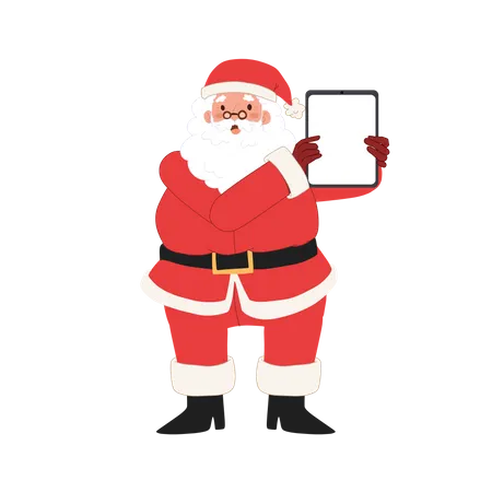 Happy Santa claus is showing blank tablet screen  Illustration