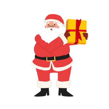 Happy Santa claus is showing gift box  Illustration