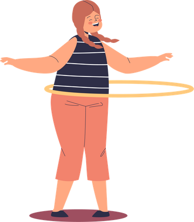 Happy school girl rolling hula hoop on waist  Illustration