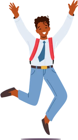 Happy Schoolboy Jumping  Illustration