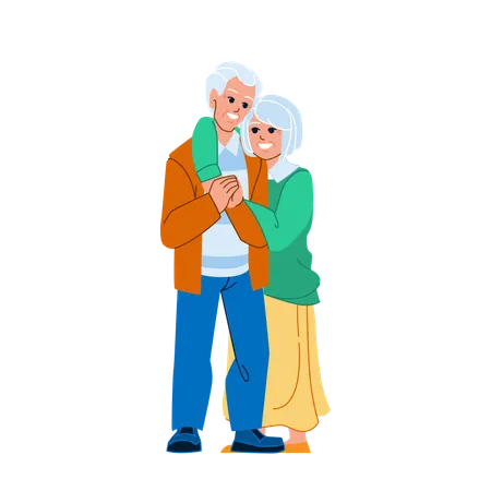 Senior Couple Vector Happy Old Man Woman Love Together Healthy Adult Portrait Senior Couple Character People Flat Cartoon Illustration Illustration