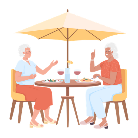 Happy senior female friends having fancy dinner Illustration