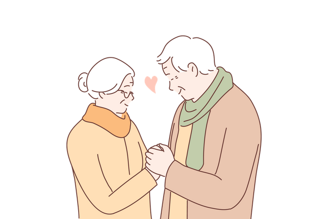 . Happy senior man and woman holding hands together  Illustration