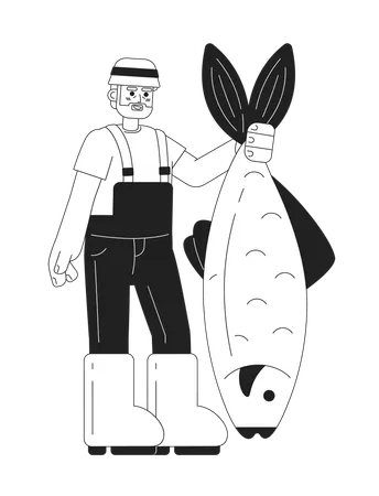 Happy senior man catching fish  Illustration