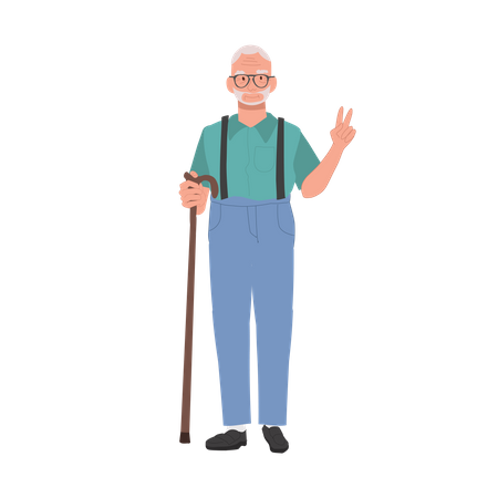 Happy Senior man Showing Peace Sign  Illustration