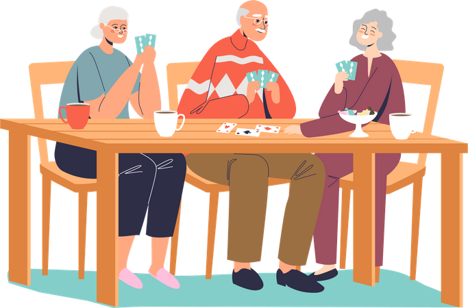 Happy senior people playing cards Illustration