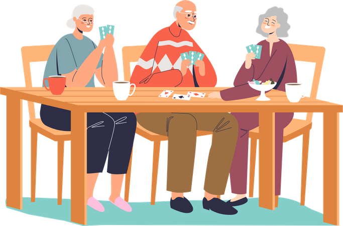 Happy senior people playing cards  Illustration