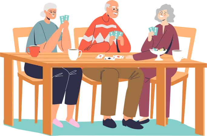 Happy senior people playing cards  Illustration