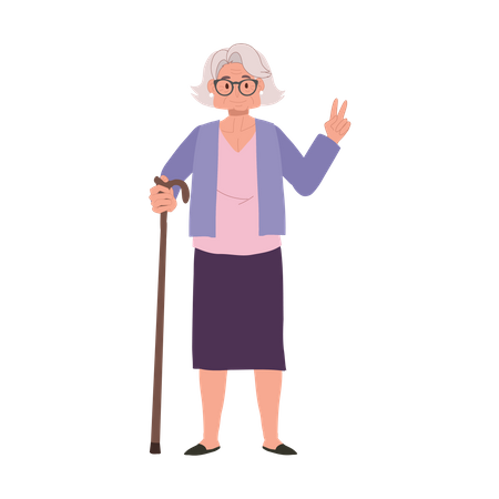 Happy Senior Woman Showing Peace Sign  Illustration