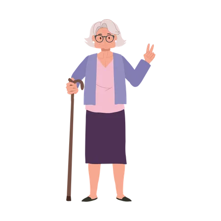 Positive Elderly Lifestyle Concept Happy Senior Woman Showing Peace Sign Confident Smiling Elderly Lady Illustration