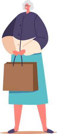 Happy Senior Woman with Shopping Bag Illustration