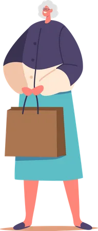 Happy Senior Woman with Shopping Bag  Illustration