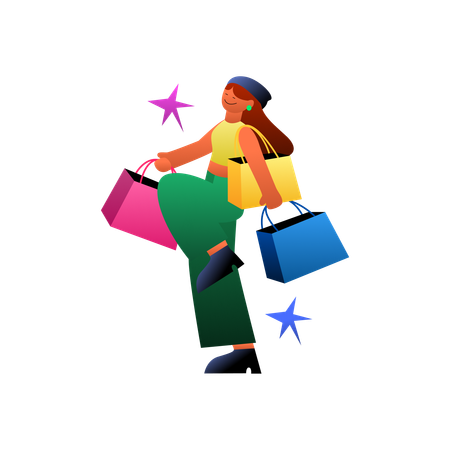 Happy shopper holding shopping bags  Illustration