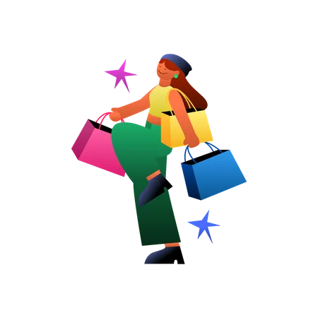 Happy shopper holding shopping bags  Illustration