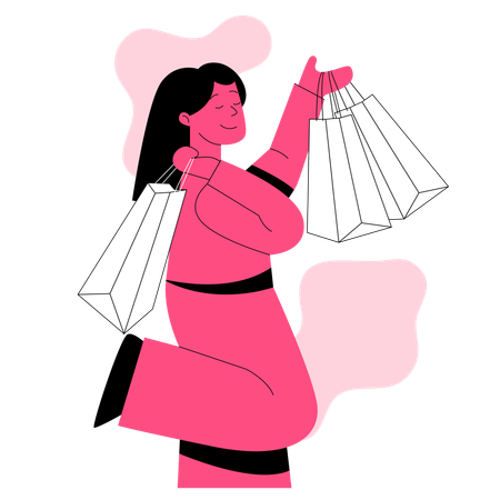 Happy Shopper with Multiple Shopping Bags  Illustration