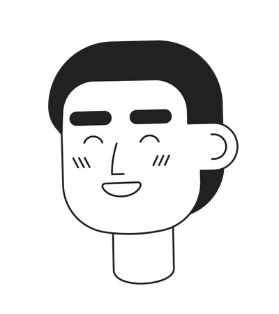 Happy Short Haired Man With Closed Eyes Monochromatic Flat Vector Character Head Black White Avatar Icon Editable Cartoon User Portrait Lineart Spot Illustration For Web Graphic Design Animation Illustration