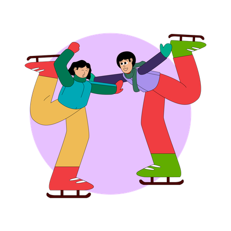 Happy siblings doing ice skating  Illustration