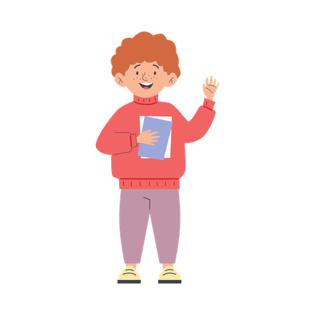 Happy smiling boy waving hand  Illustration