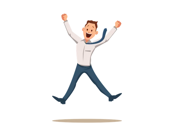 Happy Smiling Businessman Coworker Jumping Illustration