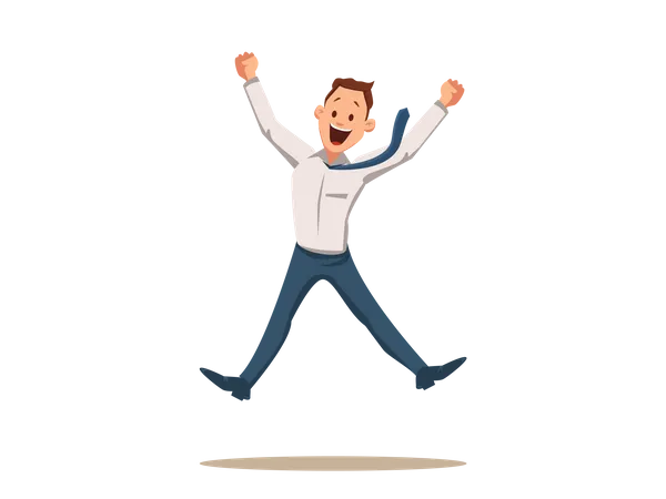 Happy Smiling Businessman Coworker Jumping  Illustration