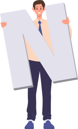 Happy smiling businessman holding letter n  イラスト