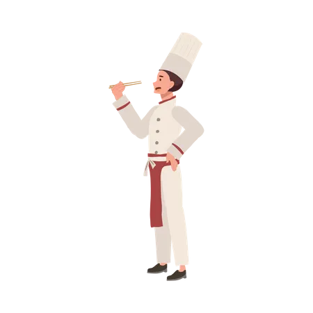 Happy Smiling Male Chef Holding Chopsticks  Illustration