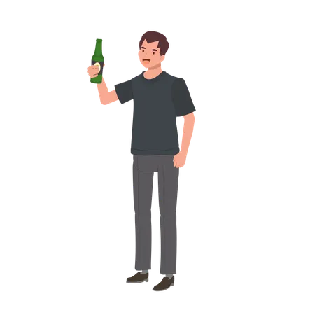 Happy Smiling Male Enjoying Craft Beer  Illustration