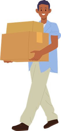 Happy smiling man carrying cardboard boxes  Illustration