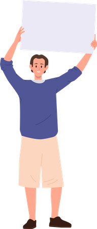 Happy smiling man holding placard with empty copy space over head  イラスト