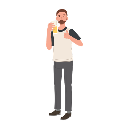 Happy Smiling Man with Thumbs Up and Beer Mug  일러스트레이션