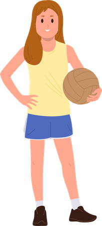 Happy smiling preteen girl with ball enjoying sports hobby after school  Illustration