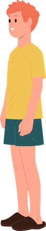 Happy smiling teenage boy kid standing sideways with angle view  Illustration