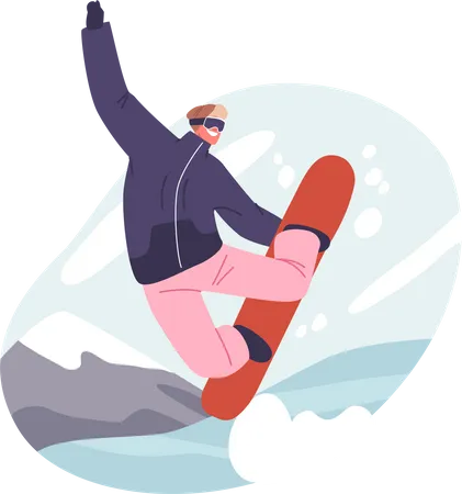 Happy Snowboarder Riding Snowboard  Illustration