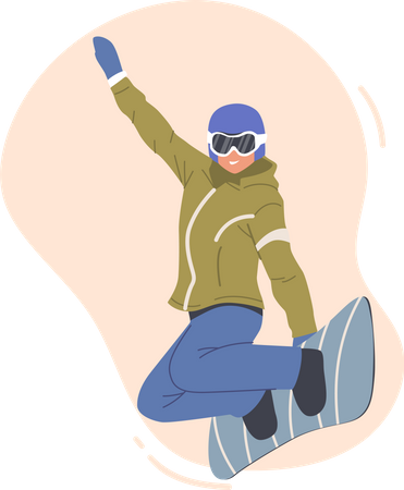 Happy snowboarder riding snowboard  Illustration