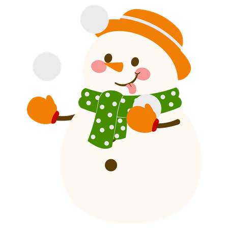 Happy Snowman Playing With Snowball  Illustration