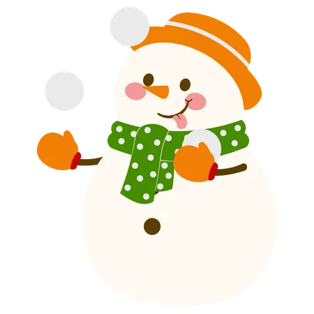 Happy Snowman Playing With Snowball  Illustration