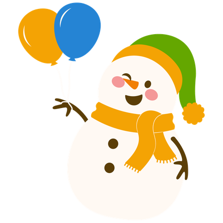 Happy Snowman With Flying Balloons  イラスト
