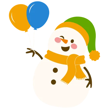 Happy Snowman With Flying Balloons  イラスト