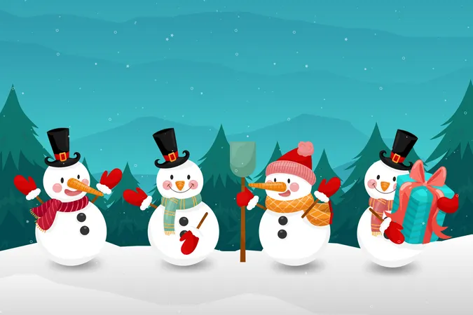 Merry Christmas With Happy Snowman In Winter Illustration