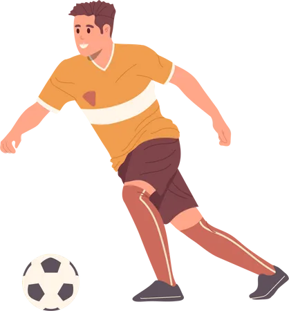 Happy Soccer Player Team Forward Or Defender Running With Ball Playing Team Game Participating In Championship Tournament Isolated On White Background Professional Sport And Hobby Vector Illustration Illustration