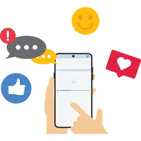 Social Media And Marketing Concept Internet Liker Happy Social Media Like Or Positive Feedback From Remote Hands Holding Mobile Smartphone With Likes Notification Icons Vector Illustration Illustration