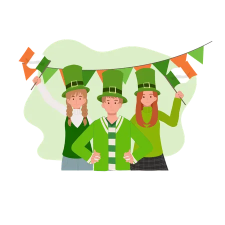 Happy People Celebrate St Patrick Day Irish Festival Of Joy And Traditio 일러스트레이션