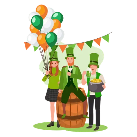 Happy People Celebrate St Patrick Day Irish Festival Of Joy And Tradition Illustration