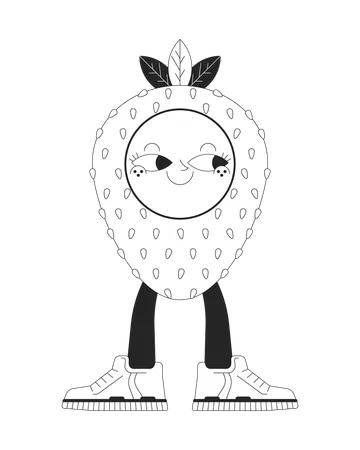Happy Strawberry Sneakers Black And White 2 D Line Cartoon Character Smiling Fruit Wearing Sport Shoes Isolated Vector Outline Personage Y 2 K Groovy Retro Fruit Monochromatic Flat Spot Illustration Illustration