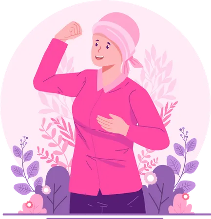 Breast Cancer Awareness Month A Happy Strong Female Breast Cancer Survivor Disease Prevention Solidarity Charity And Support Campaign Illustration